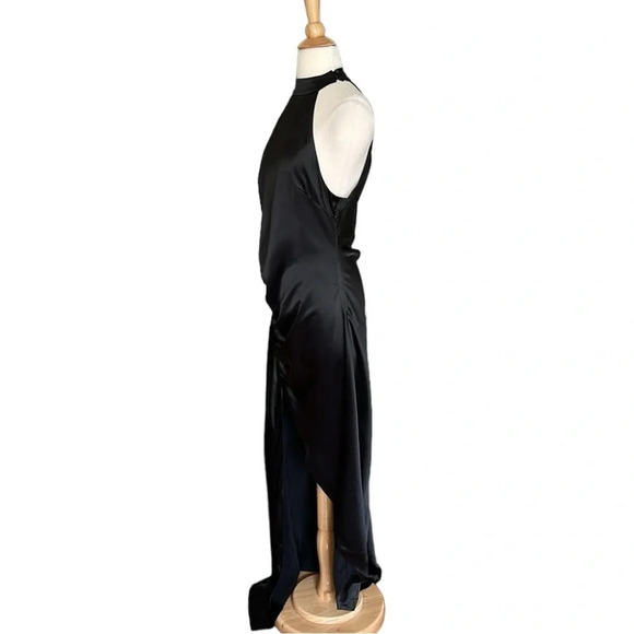 RETROFETE Sab Black Satin Maxi Dress Dark Romance Front Slit Glam Event, Size XL - Picture 8 of 16